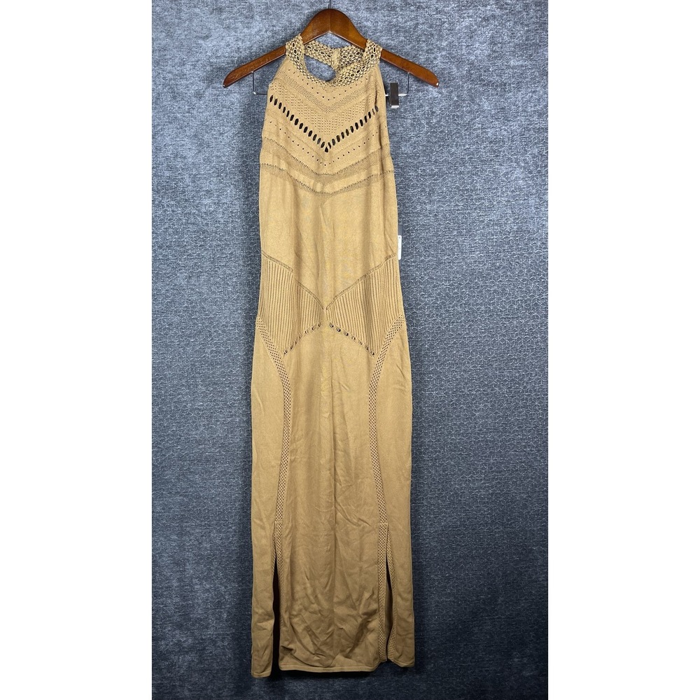 NWT Guess Los Angeles Beatrice Sweater Dress XL Brown Maxi Crochet Halter